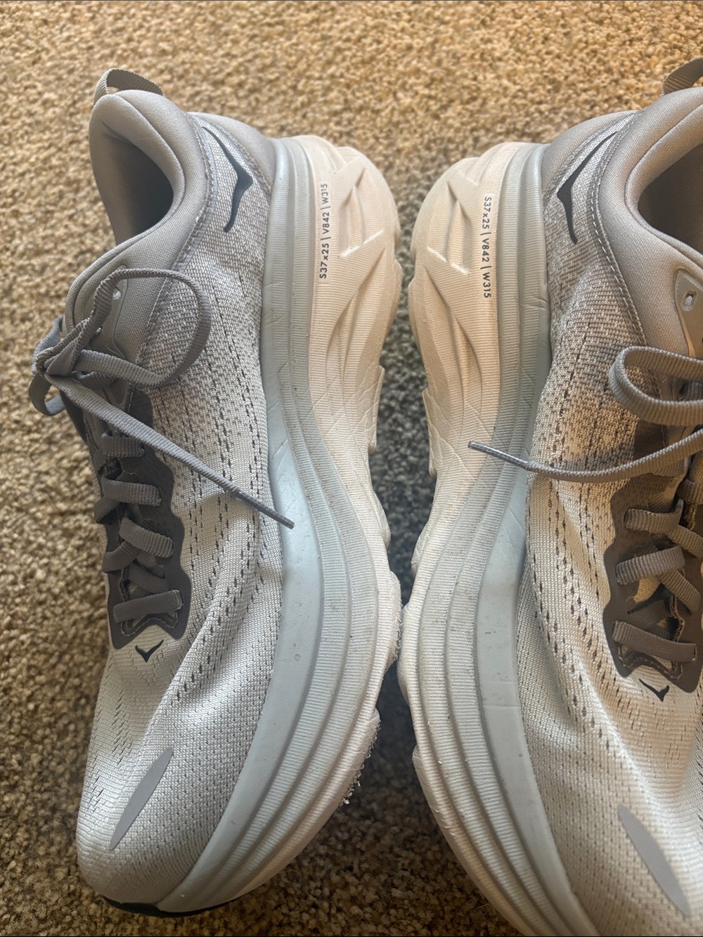 Mens Hoka Bondi 8 White and Gray Cushioned Running Sneakers - Picture 3 of 8